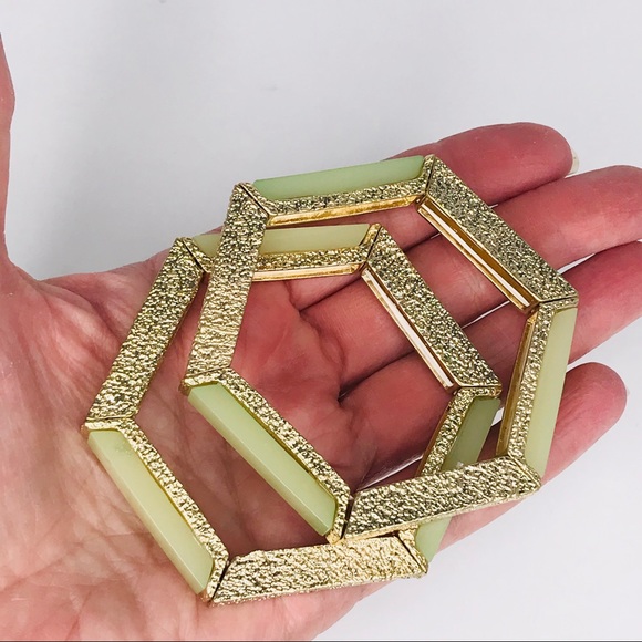 Geometric Stretch Bangles Mint Green Gold - Picture 6 of 8